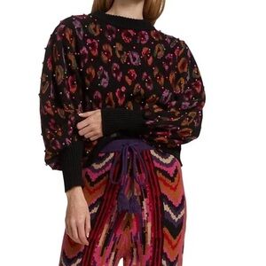 Farm Rio Ikat-Dyed Leopard Bead Sweater Size Small